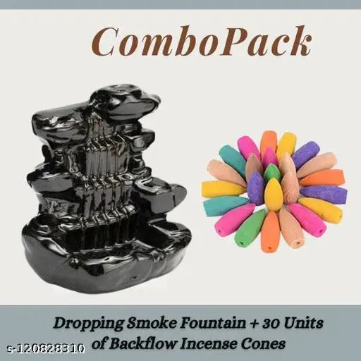 Combo pack of Jiyansh Creation smoking fountain incense holder, 30 units backflow incense sticks