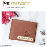 Tan faux leather custom name wallet for men, personalize with textured design and 5 compartments