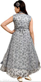 Pink floral printed net full-length ethnic gown for girls, sleeveless & layered with Zari Print, Cancan, Satin, and Astar. Perfect for parties and festive wear. Size: 10-11 Years