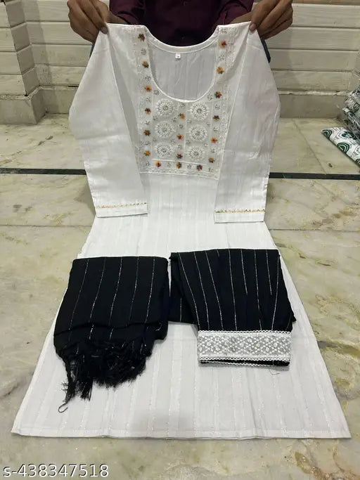 Black linen dupatta set with matching black scarves
