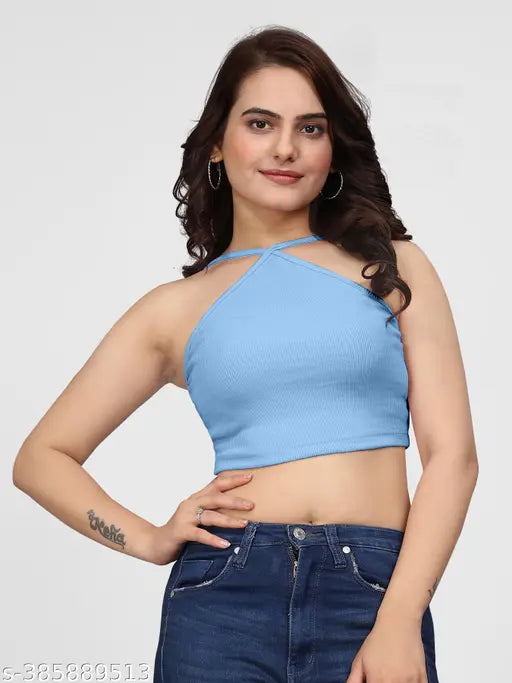 Stylish cotton sky blue sleeveless tank top, perfect addition to any wardrobe