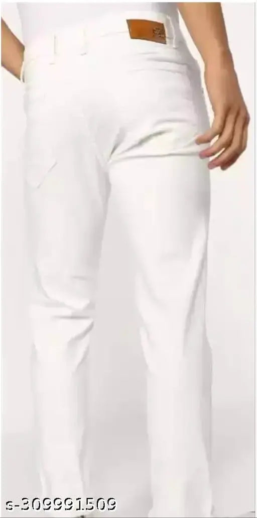 Cotton blend plain white jeans for men, size SDIO2E - high quality denim fashion on display
