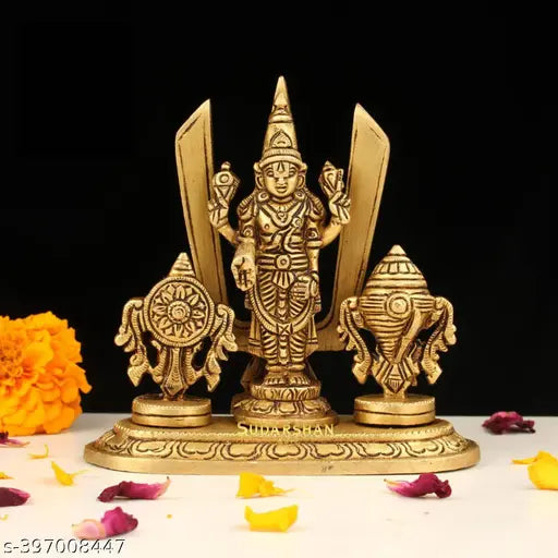 Brass Shanku Chakra Murti, intricately-crafted Indian god idol, 8cm high