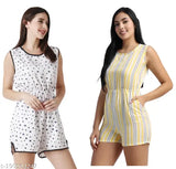 White-yellow striped crepe sleeveless short jumpsuit on mannequin, style-conscious women's fashion