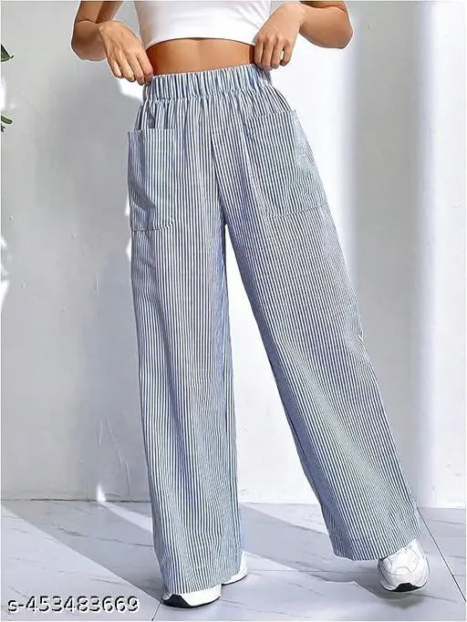 Blue striped women's trousers