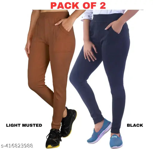 Cotton blend checked KARARO Women's pocket jeggings, perfect for yoga or casual wear