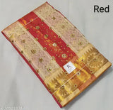 Red, gold and black embroidered contrast pallu saree for women's formal wear