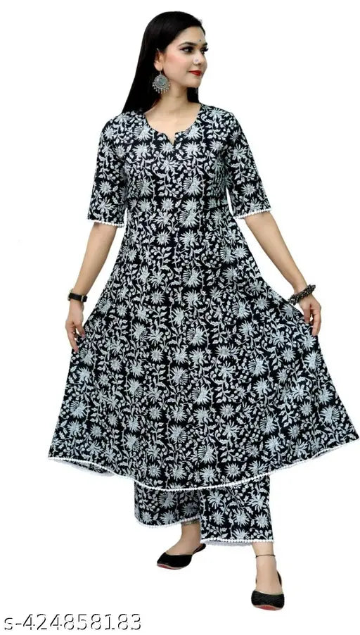 Rayon and viscose Jivika Pretty Women Kurta sets with short sleeves and printed net pattern on display, featuring palazzo bottoms. Available in S, M, L, XL, XXL, and XXXL sizes from India