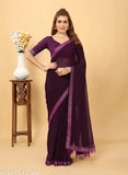 Shibori georgette silk saree with lace print and blouse, dark blue with contrasting lace pattern