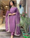 Pure Chinon silk Alia cut gown with dupatta & bottom set, printed net three-quarter sleeve Indian party wear