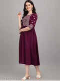 Embroidered rayon Anarkali kurti, three-quarter sleeves, Indian embroidery on traditional silhouette