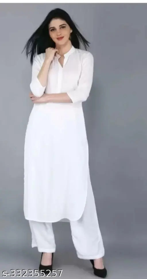 White rayon kurta with palazzo set, modern and classy, three-quarter sleeves, pack of 2, various sizes available