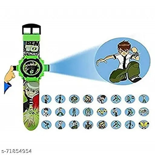 Black and green Benten projector watch with multiple buttons, adjustable strap