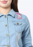 Light blue denim Hello Kitty jacket, printed pattern for women's sizes S-XL, made in India