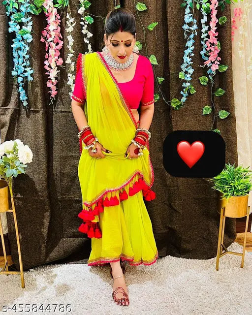 Trendy soft georgette lace work saree, 60gm, in Ruhabs brand, suitable for Bandhani design, with organza fabric and printed pattern, available at Gillkart