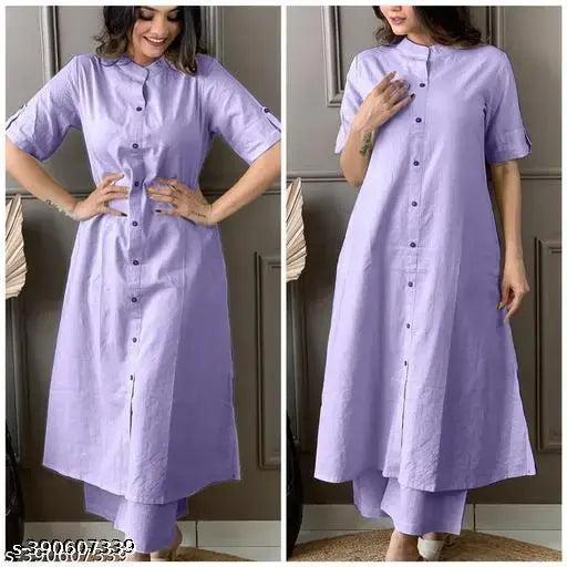 Jamuni purple Kantha cotton coord set, solid color Indian women's outfit with palazzos, suitable for all ages (S-XXXXL)