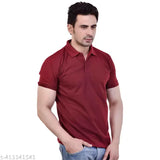 Multicolor maroon & sky blue Amario men's polo regular fit half-sleeve T-shirts (S to 3XL), made from polycotton, feature a collar and side pockets. High-quality, comfortable, and airy design for professional wear