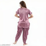 Pastel satin night suit set for summer, suitable for girls and women. Comfortable, quality nightwear from MANOJ ENTERPRISES