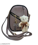 Purse, sling bag with teddy bear charm, gray purse with teddy bear charm, small shoulder bag, brown teddy bear charm