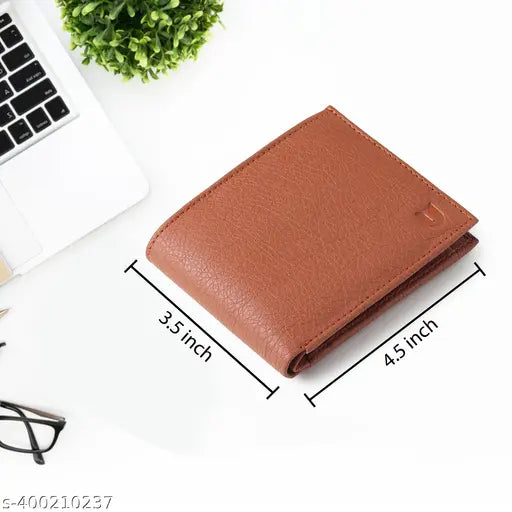 Solid faux leather/leatherette men's wallet, free size (12cm x 8cm), 8-card slots, coin pocket, India origin