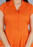 Rayon short-sleeve Ploka dot print kurti, orange and combo pattern for women's Anarkali suit