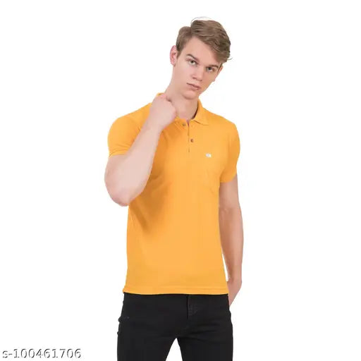 Cotton blend polo collar t-shirt, solid color, short sleeves, comfortable wear for men, made in India