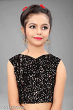 Maroon velvet unstitched blouse with ruffle pattern saree