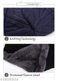 Blue fur wool knitted beanie cap & neck warmer muffler - premium snow proof, thick fleece lining, criss-cross basket weave design