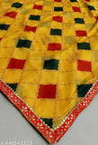 Georgette yellow striped saree with checks and border, Diwali festival, Peacock Saree trending new arrival, Chhath pooja festive attire