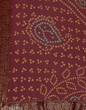 Maroon chiffon printed saree with separate blouse, free size, India origin