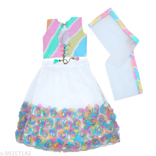 White embellished baby lehenga choli set, net fabric, Indian ethnic wear for special occasions (1-2yrs, 3-4yrs, 5-6yrs, 7-8yrs)