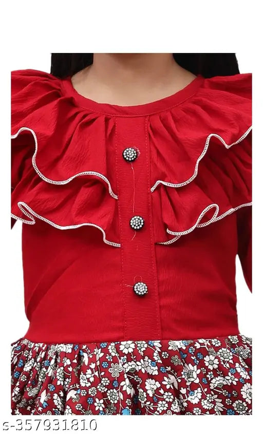 Crepe print kids girls kurta sets with matching leggings, three-quarter sleeves, Indian origin