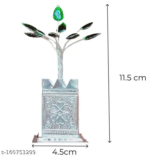 Silver-plated Tulsi plant, Indian decorative item for home, office, or temple. Silver plated Tulasi plant gift idea