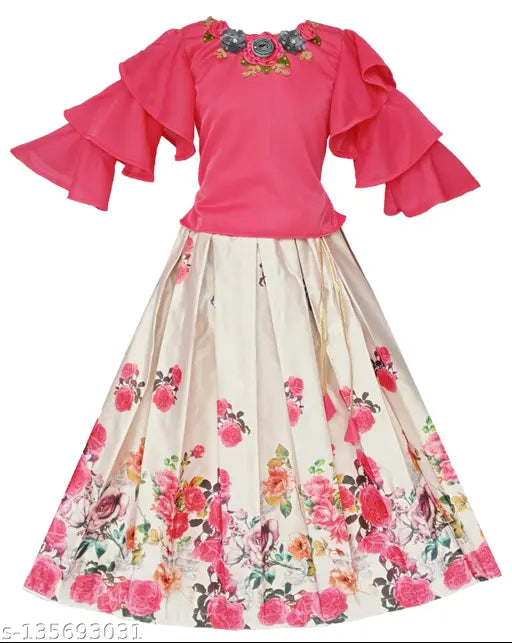 Blue silk blend Lehenga Choli with short sleeves for kids, Indian traditional outfit on display