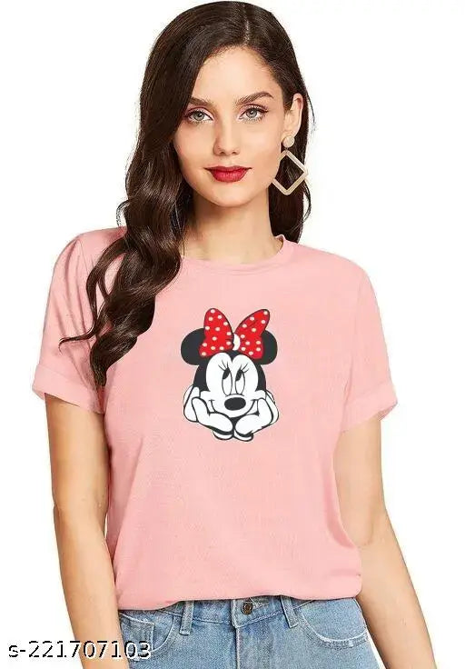 Stylish Mickey Printed Cotton T-shirt for Women & Girls (Pack 1) - SILENT MICKEY design on short sleeves cotton top, ideal for everyday wear