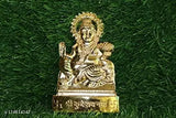 Gold-plated brass statue of Lord Kuber for car dashboard or pooja ghar, yellow, height 11cm - Indian handcrafted spiritual showpiece
