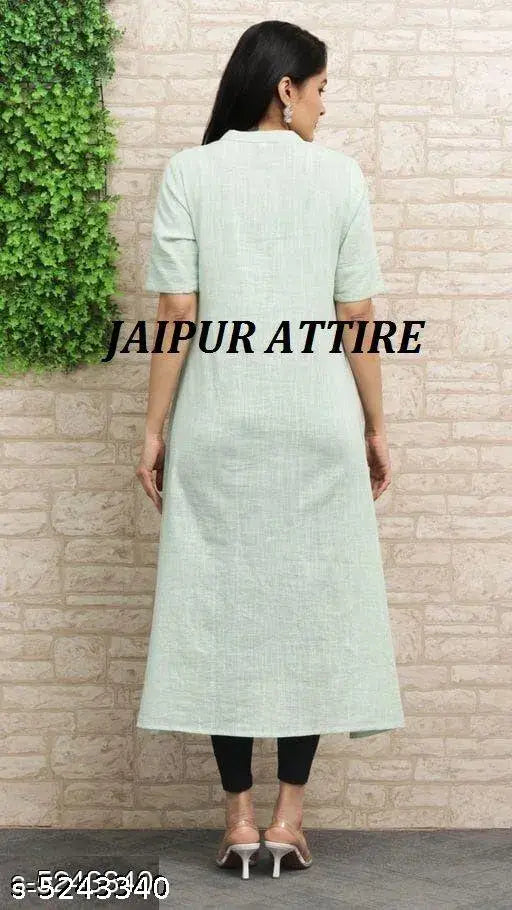 Embroidered cotton slub kurti, short sleeves, India-origin, women's traditional attire
