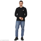 Black premium cotton blend military style T-shirt for men, embroidered net pattern on long sleeves