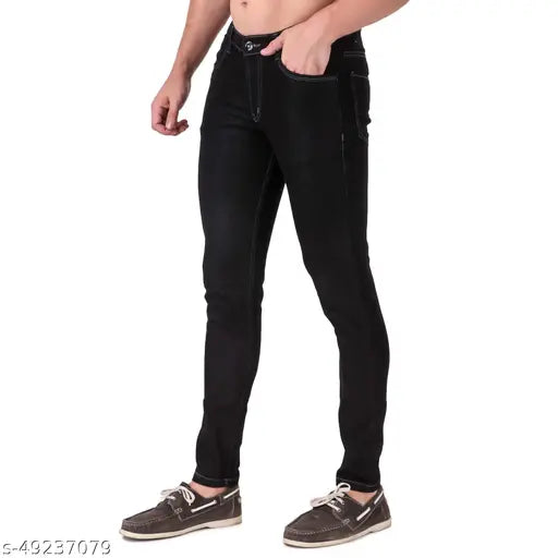 Black denim jeans Delexo Men's slim fit - fashionable casual wear with versatile colors and comfortable fit