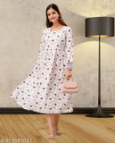 White rayon Anarkali border kurti for women, daily-use gown with printed anarakli design