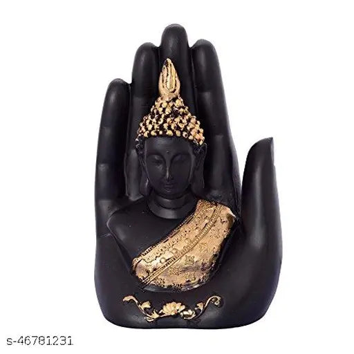 Stylish golden handcrafted poly resin samadhi buddha statue for home decoration trending in 2024, 7.5cm L x 10.5cm W x 17.5cm H India origin