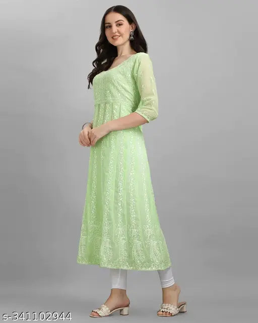 Georgette, three-quarter sleeve embroidered kurti for women by Sundar Creation - Indian designer fashion