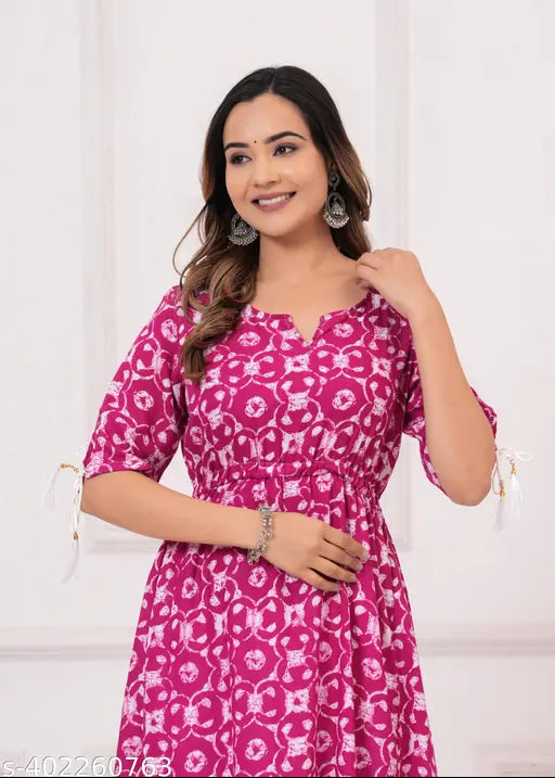 Pink printed anarkali kameez, women's fashion