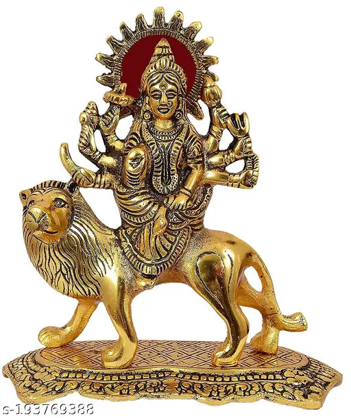 Metal gold-plated Durga idol statue (12cm), intricate BrassGoddess Durga Maa figure for temple and home décor