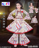 Adorable cotton blend party kurti with shrug & sharara, printed top and bottom, for kids aged 1-10 years