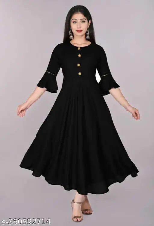 Black georgette kameez with floral print, 3/4 length sleeves