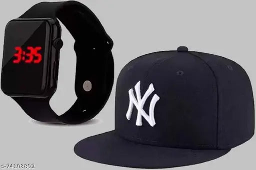 Black cotton baseball cap, self-designed with 'NY Hip Hop' pattern, one size, made in India