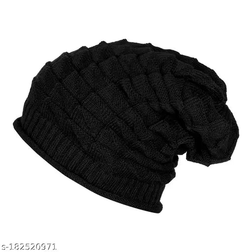 Black wool beanie cap, stylish SLIMSHINE for men and women