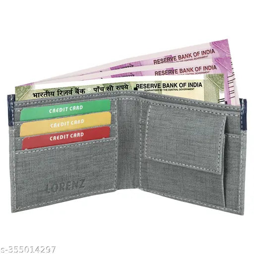 GreyBlue Faux Leather Men's Wallet, 6 card slots, 2 compartments, Lorenz BiFold Casual style