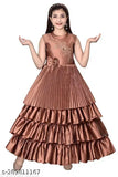 Fancy, embroidered silk party dress with full skirt and sleeves. Brown hue